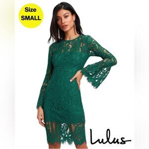 💚LULUS💚 Hunter Green Sheath Dress w/ Bell Sleeves (Size Small)